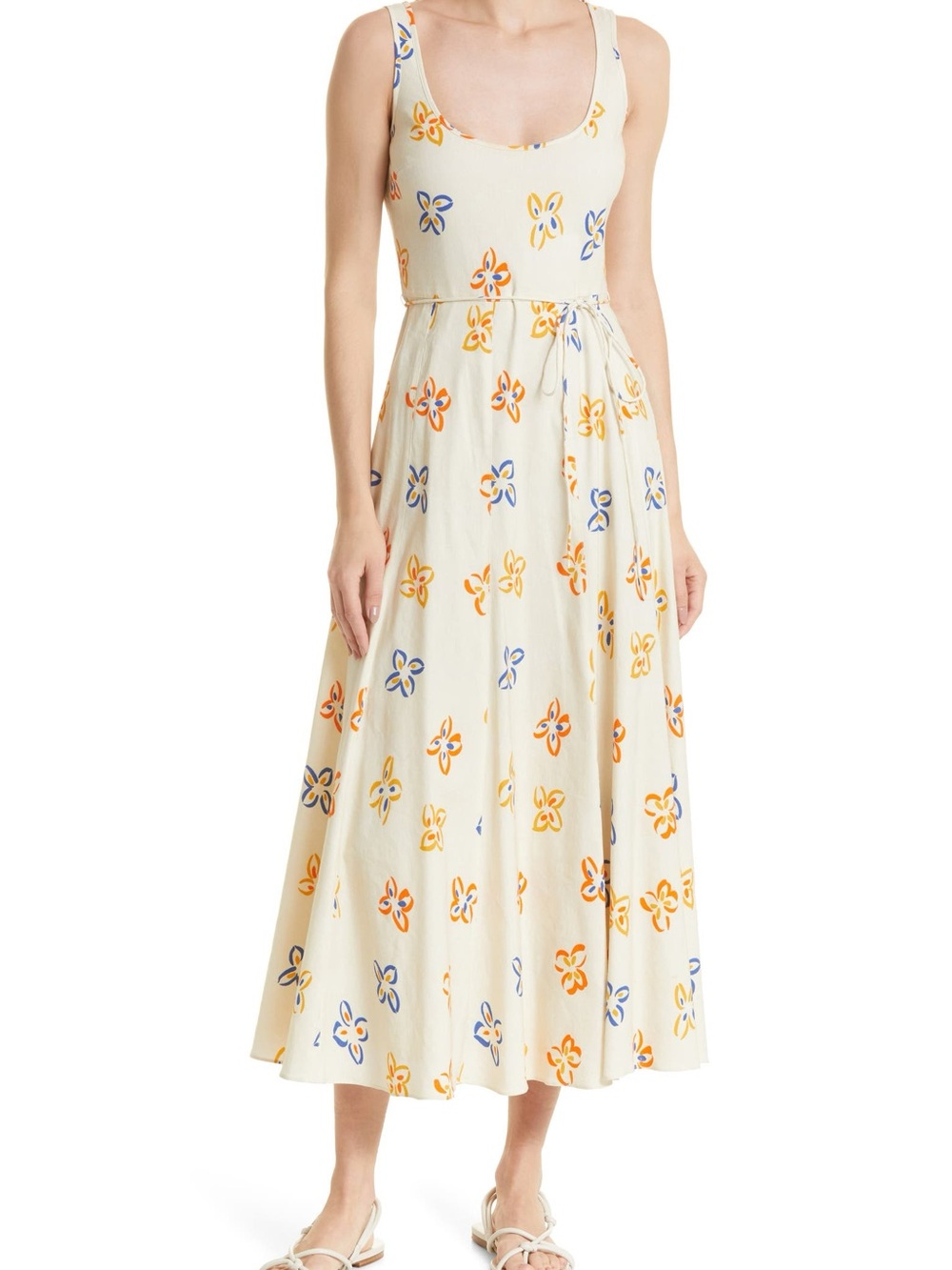 Rebecca Taylor Flame Fleur Floral Print Linen Blend Sundress